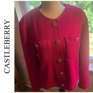 Vintage Fuchia Castleberry Knit circa 1980s Cardigan, EUC, made in the USA